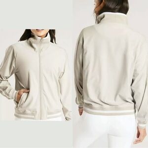 ATHLETA Sprint Track Jacket in Featherweight Stretch Birch cream Grey SIZE S